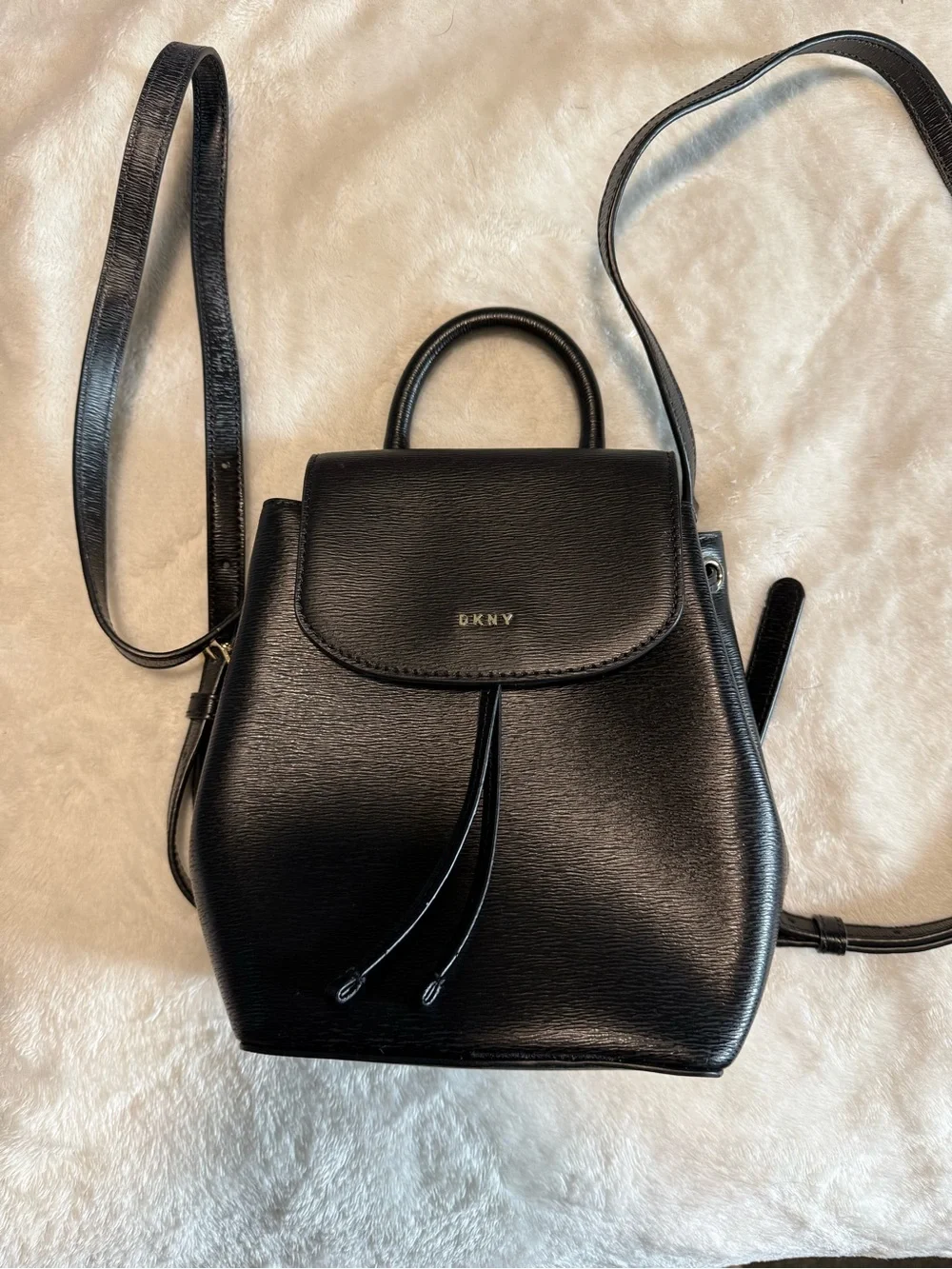 DKNY Black Textured Mini Backpack with Top Handle
